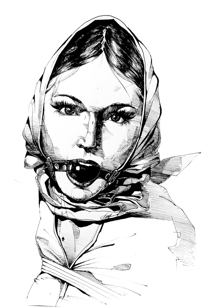 Yury Fadeev — Gagged in silk scarf — рисунок №1548